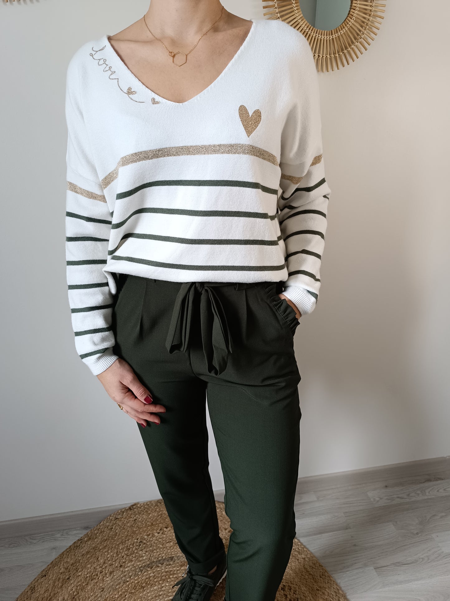 Pull Marinière vert